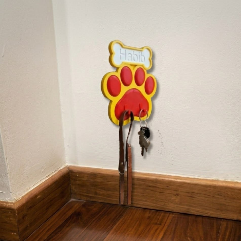 Porta-Coleira e Chave de Pata de Cachorro - Texto Personalizado