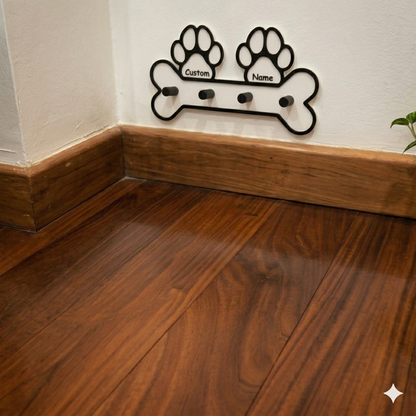 Suporte de Coleira Duplo com Tema de Pata Personalizável