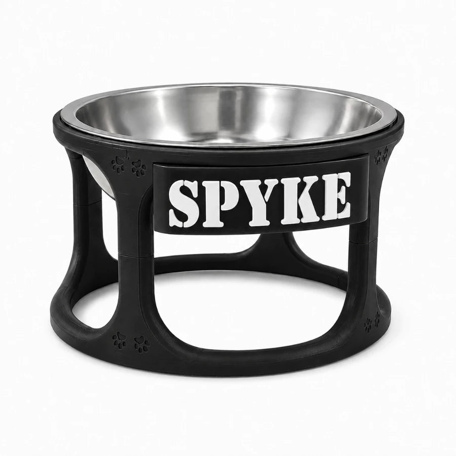 Comedouro Elevado Pet Personalizado com Nome + Tigela Inox para Cães e Gatos