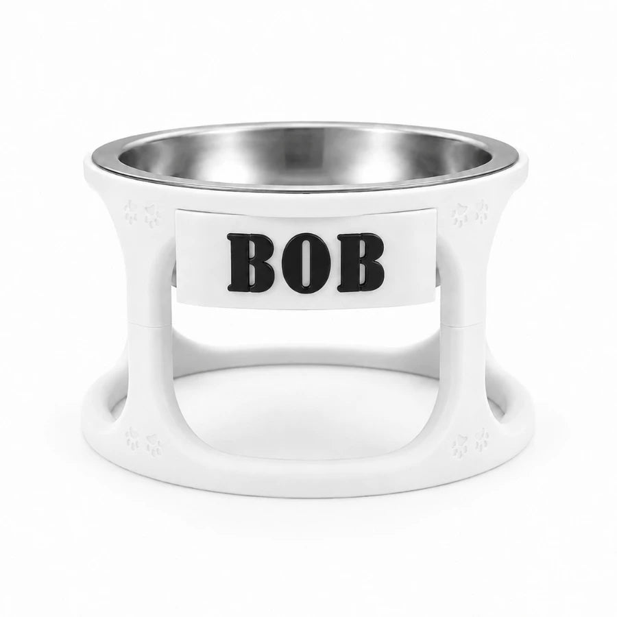 Comedouro Elevado Pet Personalizado com Nome + Tigela Inox para Cães e Gatos