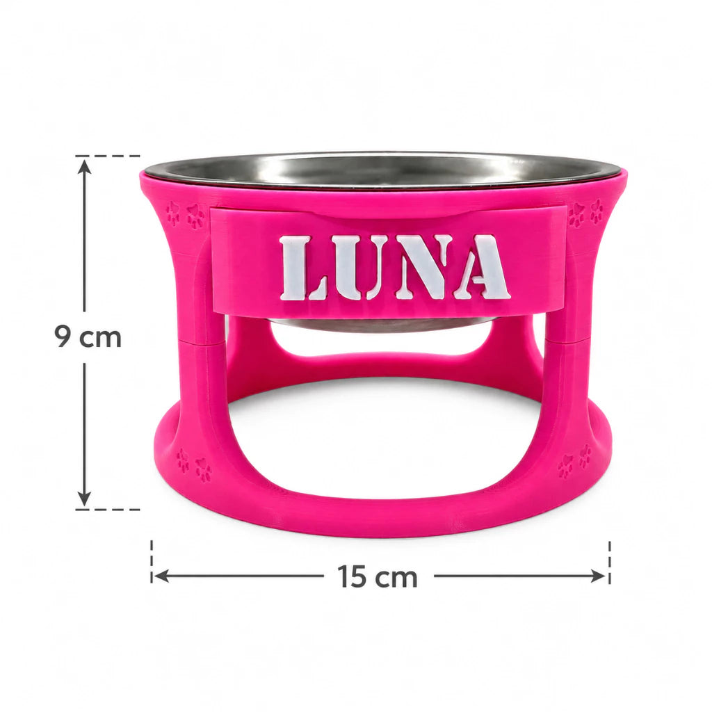 Comedouro Elevado Pet Personalizado com Nome + Tigela Inox para Cães e Gatos