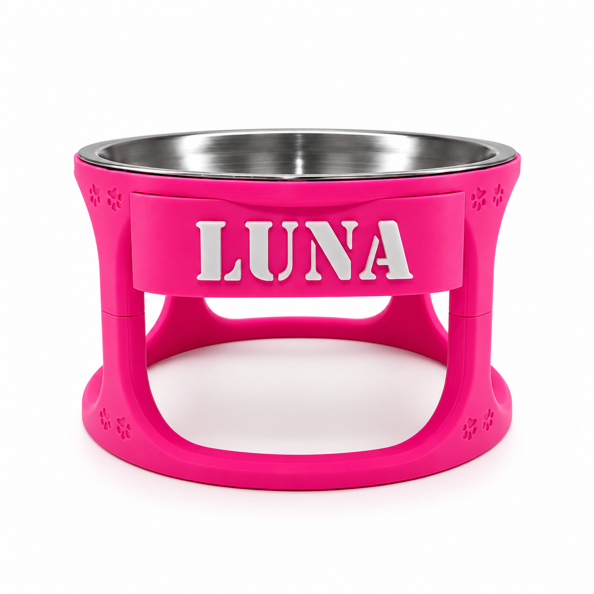 Comedouro Elevado Pet Personalizado com Nome + Tigela Inox para Cães e Gatos