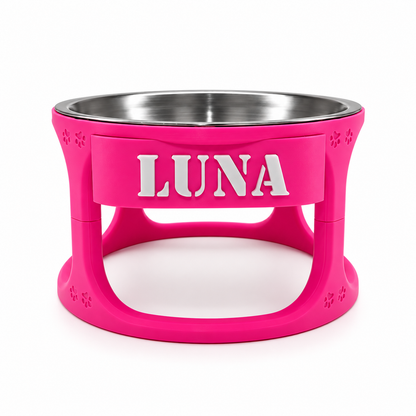 Comedouro Elevado Pet Personalizado com Nome + Tigela Inox para Cães e Gatos