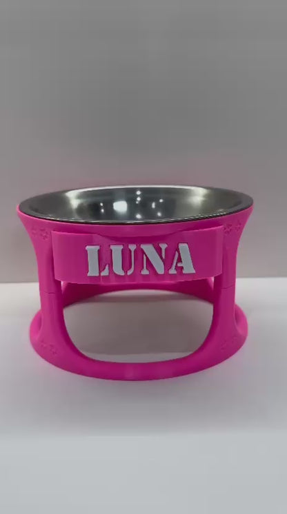 Comedouro Elevado Pet Personalizado com Nome + Tigela Inox para Cães e Gatos